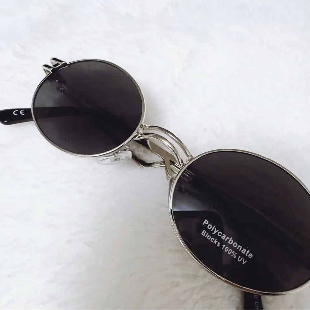 Betsy Black with Silver Rim Round Sunglasses